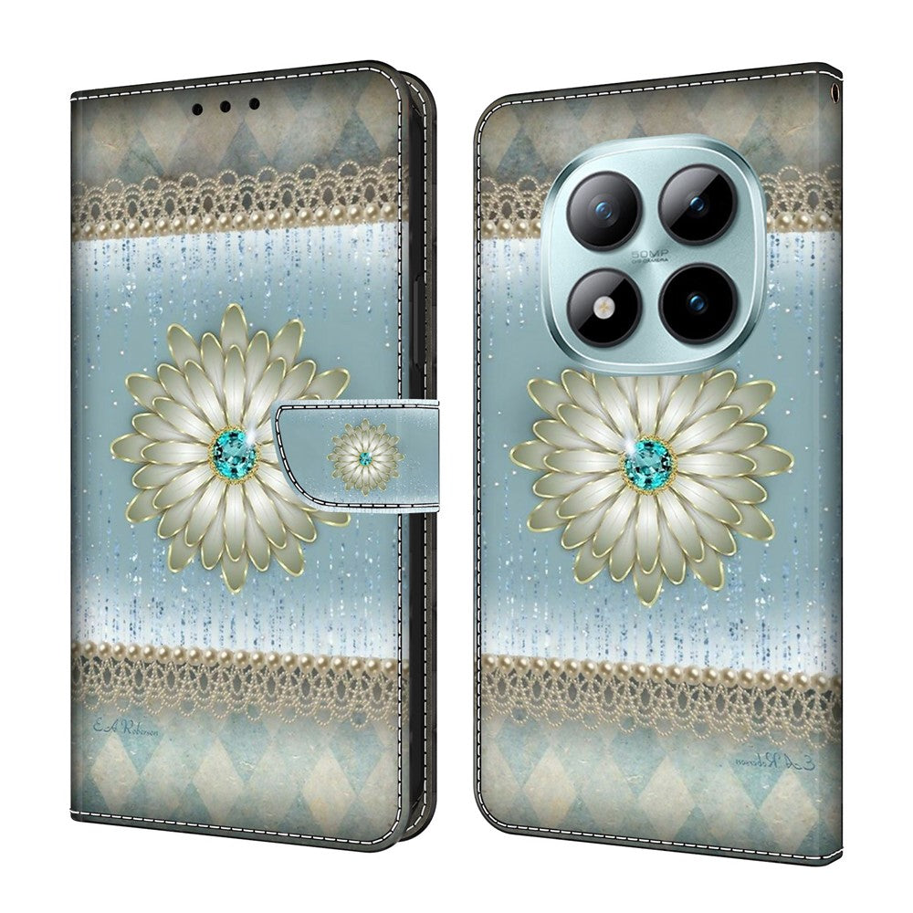 For Xiaomi Poco M8 Pro 5G / Redmi Note 15 Pro+ 5G (Global) Wallet Case Pattern Printing Stand Leather Flip Phone Cover - Blue Diamond Flower