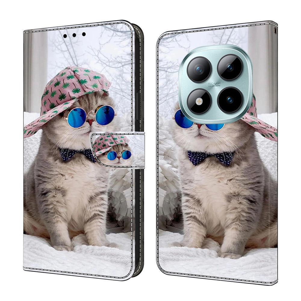 For Xiaomi Poco M8 Pro 5G / Redmi Note 15 Pro+ 5G (Global) Wallet Case Pattern Printing Stand Leather Flip Phone Cover - Hat Cat