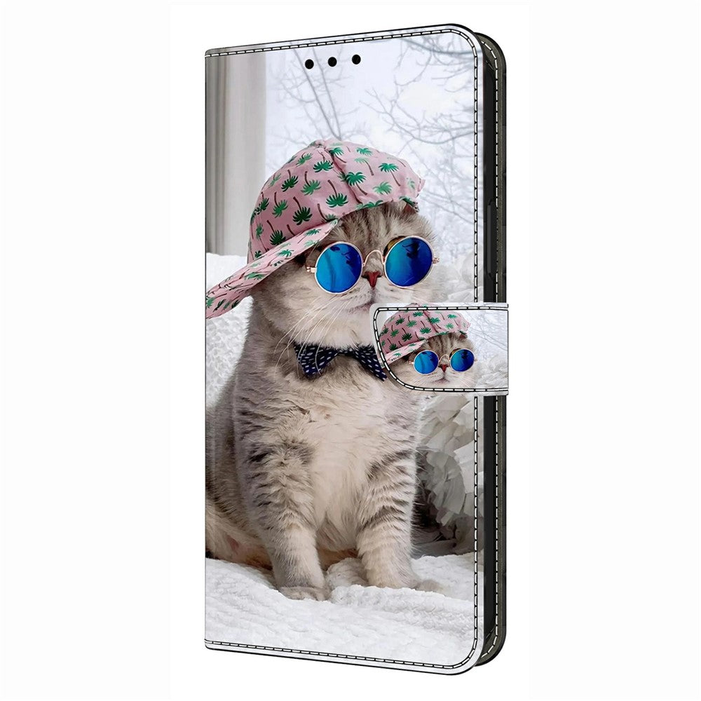 For Xiaomi Poco M8 Pro 5G / Redmi Note 15 Pro+ 5G (Global) Wallet Case Pattern Printing Stand Leather Flip Phone Cover - Hat Cat