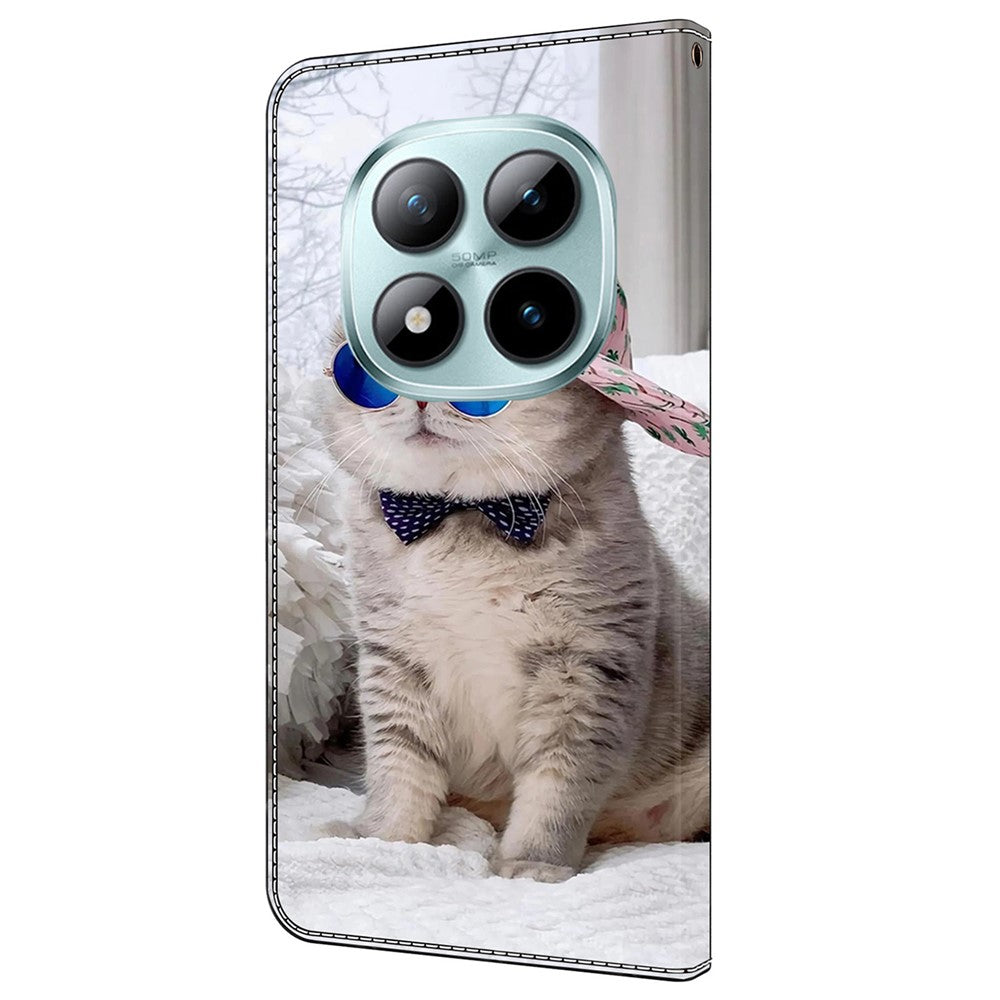 For Xiaomi Poco M8 Pro 5G / Redmi Note 15 Pro+ 5G (Global) Wallet Case Pattern Printing Stand Leather Flip Phone Cover - Hat Cat