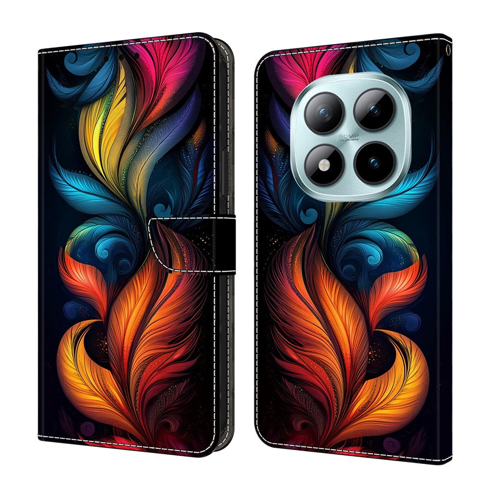 For Xiaomi Redmi Note 15 Pro 5G (Global) Leather Case Pattern Printing Wallet Stand Flip Phone Cover - Colorful Feathers