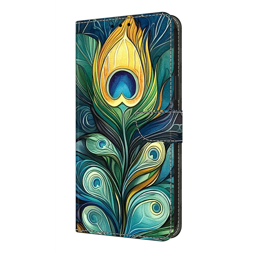 For Xiaomi Redmi Note 15 Pro 5G (Global) Leather Case Pattern Printing Wallet Stand Flip Phone Cover - Green Feathers