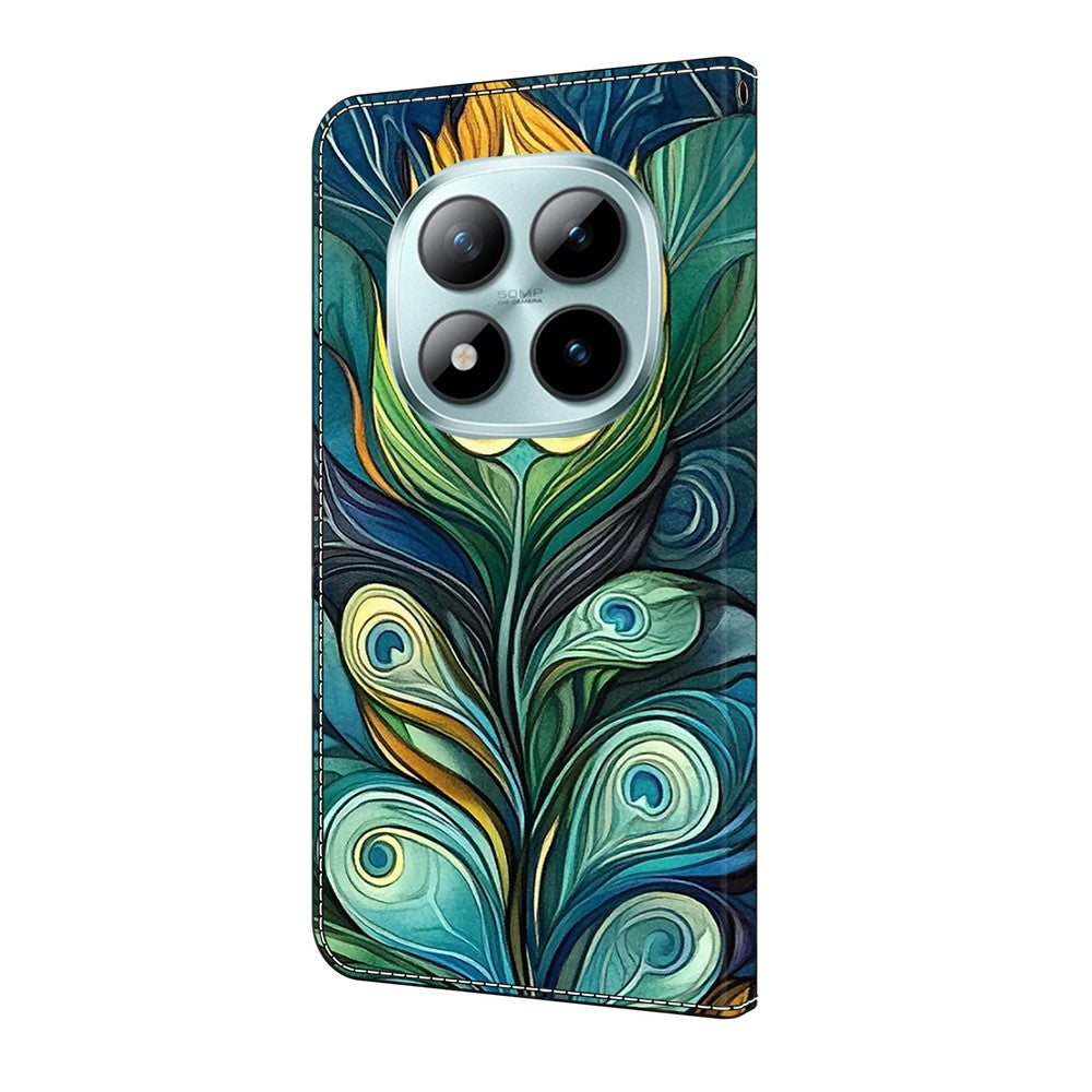 For Xiaomi Redmi Note 15 Pro 5G (Global) Leather Case Pattern Printing Wallet Stand Flip Phone Cover - Green Feathers