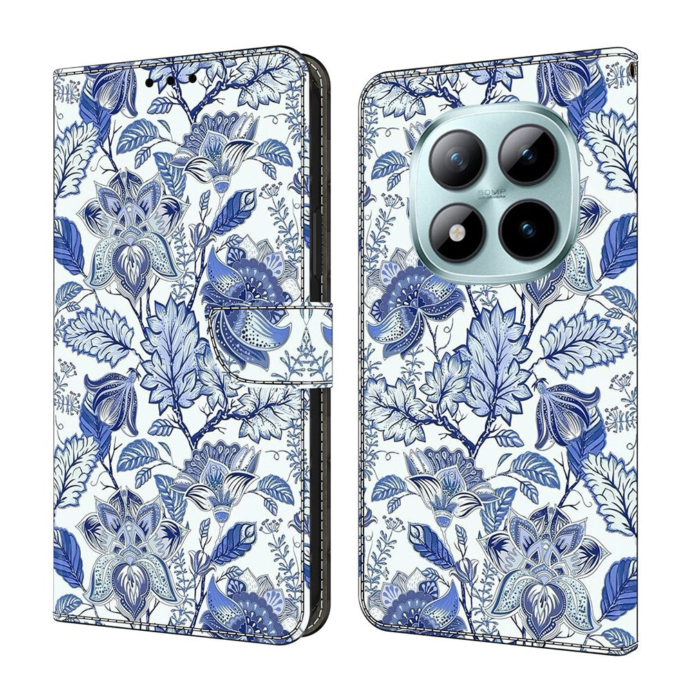 For Xiaomi Redmi Note 15 Pro 5G (Global) Leather Case Pattern Printing Wallet Stand Flip Phone Cover - Blue Flower Bush