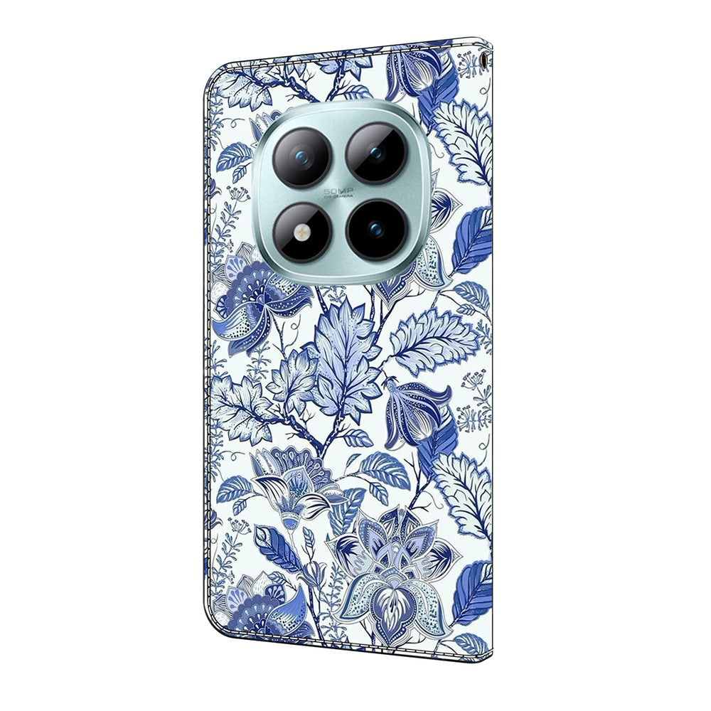 For Xiaomi Redmi Note 15 Pro 5G (Global) Leather Case Pattern Printing Wallet Stand Flip Phone Cover - Blue Flower Bush