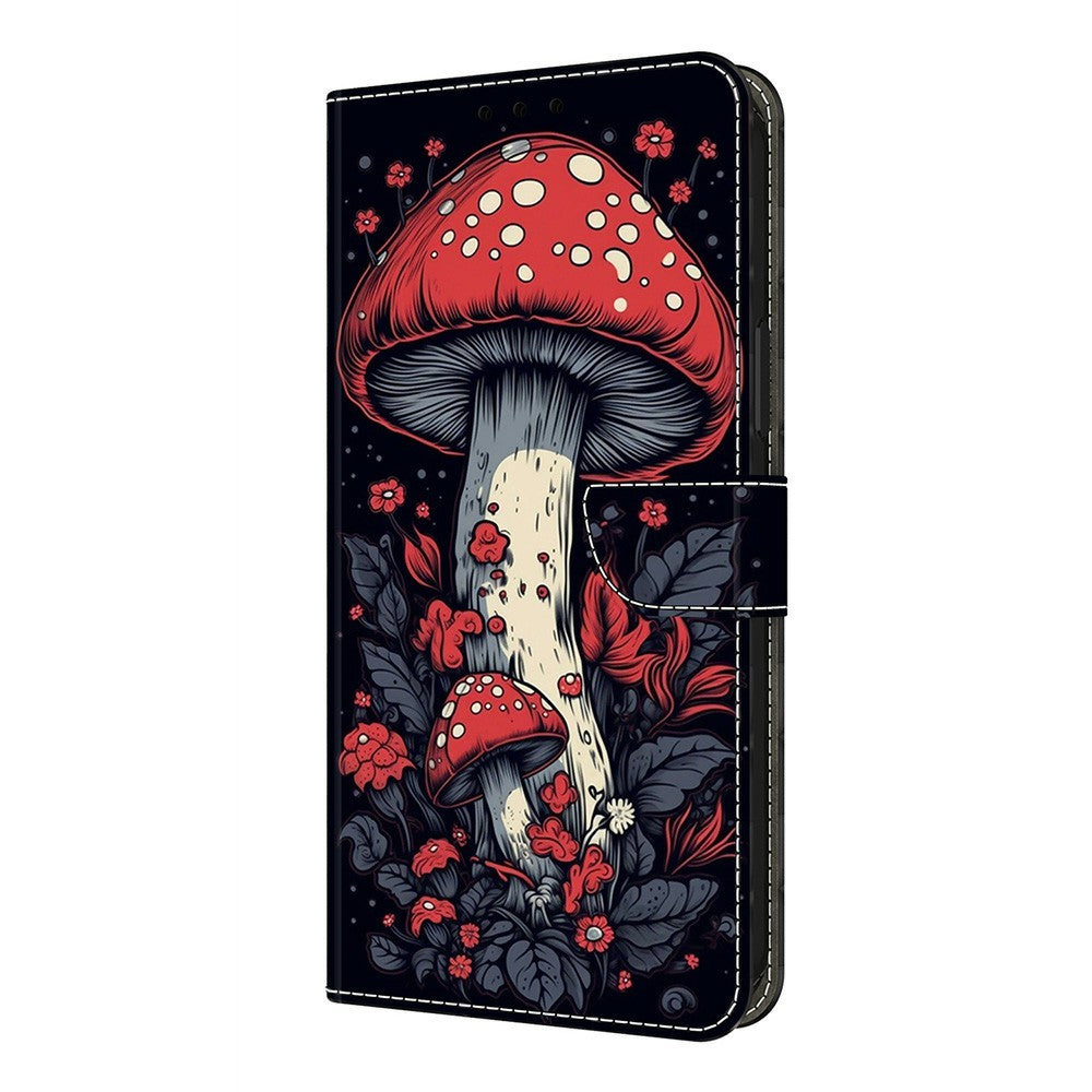 For Xiaomi Redmi Note 15 Pro 5G (Global) Leather Case Pattern Printing Wallet Stand Flip Phone Cover - Red Mushroom