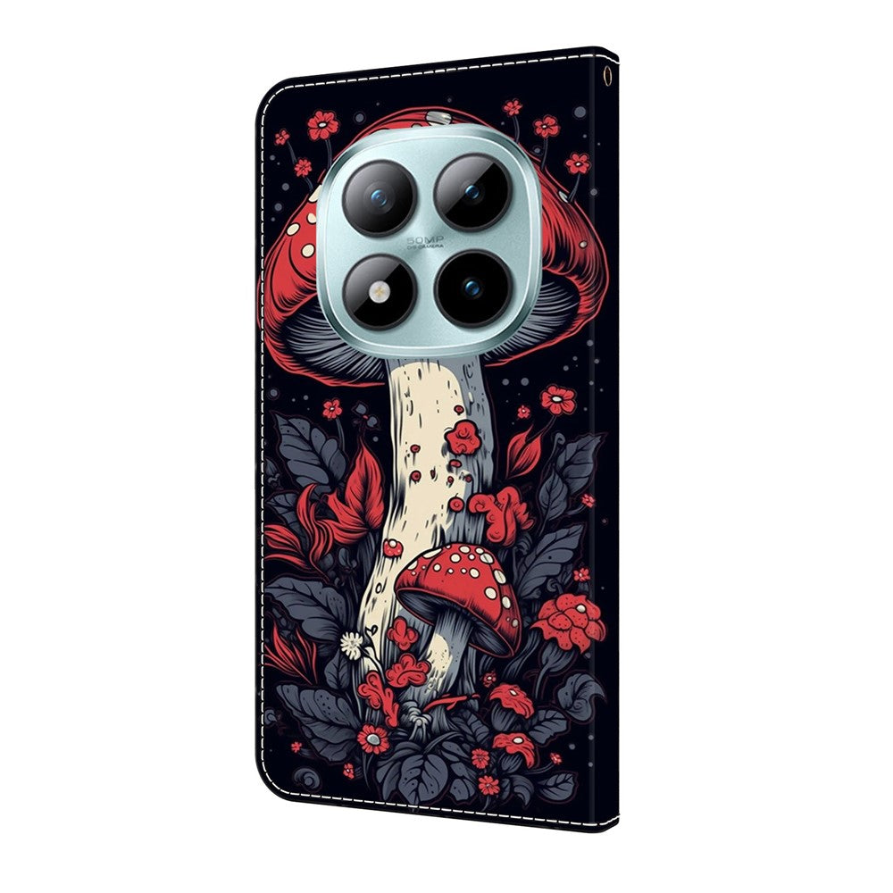 For Xiaomi Redmi Note 15 Pro 5G (Global) Leather Case Pattern Printing Wallet Stand Flip Phone Cover - Red Mushroom