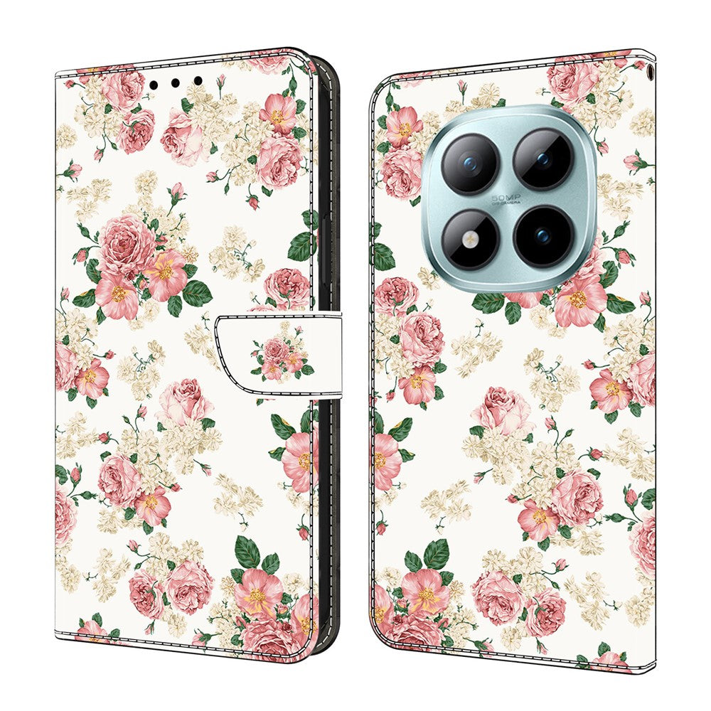 For Xiaomi Redmi Note 15 Pro 5G (Global) Leather Case Pattern Printing Wallet Stand Flip Phone Cover - Peony