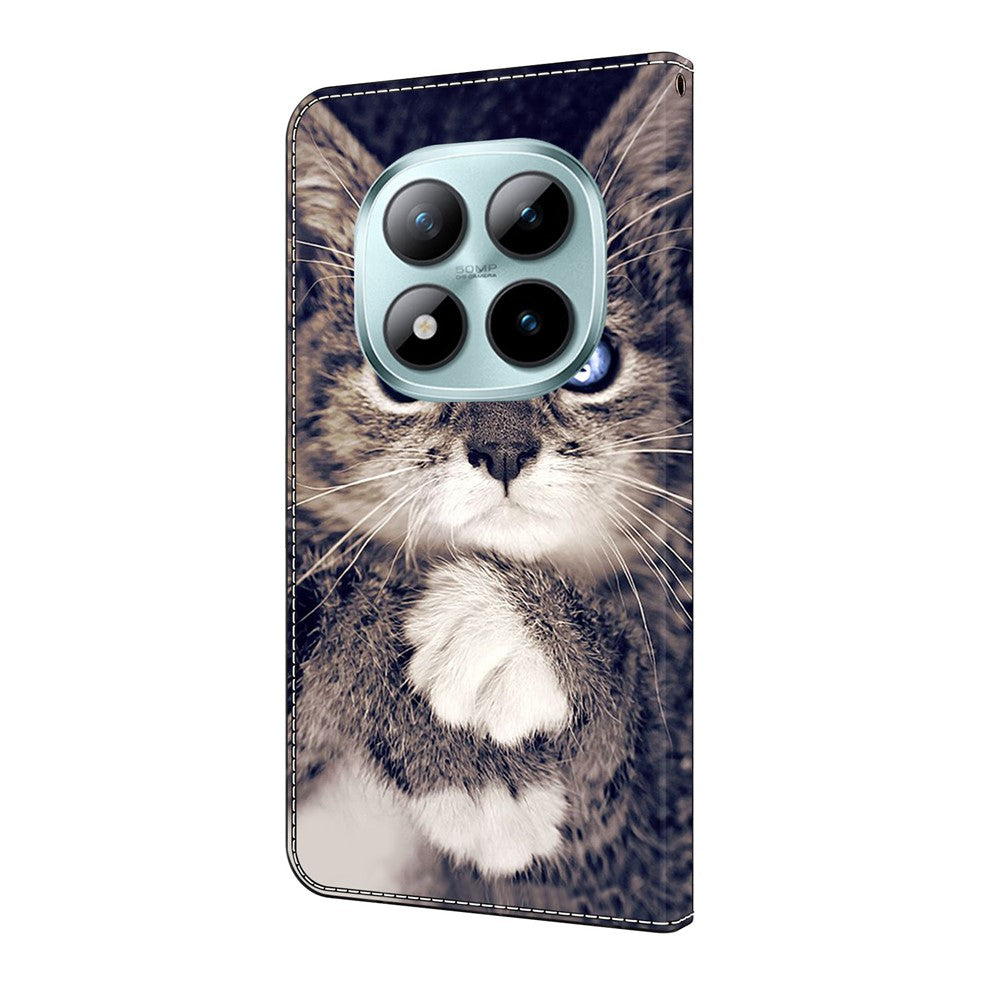 For Xiaomi Poco M8 Pro 5G / Redmi Note 15 Pro+ 5G (Global) Leather Case Pattern Printing Wallet Stand Flip Phone Cover - Hand-holding Cat