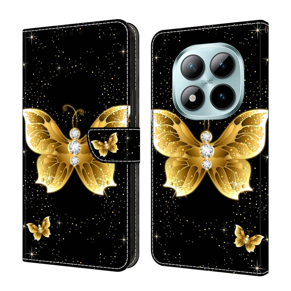 For Xiaomi Poco M8 Pro 5G / Redmi Note 15 Pro+ 5G (Global) Leather Case Pattern Printing Wallet Stand Flip Phone Cover - Golden Butterflies