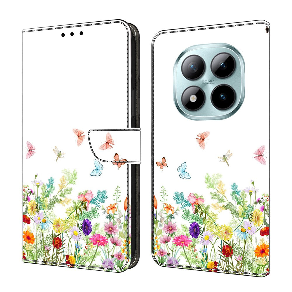 For Xiaomi Poco M8 Pro 5G / Redmi Note 15 Pro+ 5G (Global) Leather Case Pattern Printing Wallet Stand Flip Phone Cover - Flowers and Grass