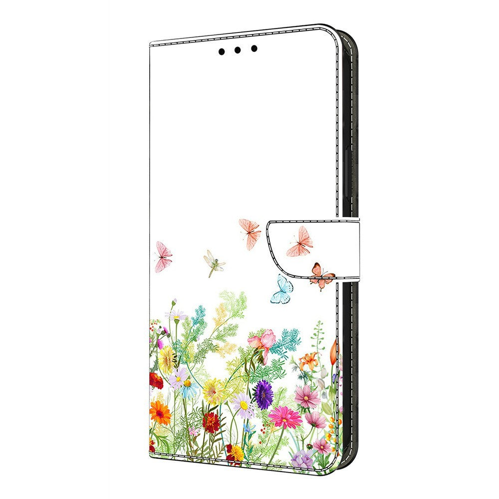 For Xiaomi Poco M8 Pro 5G / Redmi Note 15 Pro+ 5G (Global) Leather Case Pattern Printing Wallet Stand Flip Phone Cover - Flowers and Grass