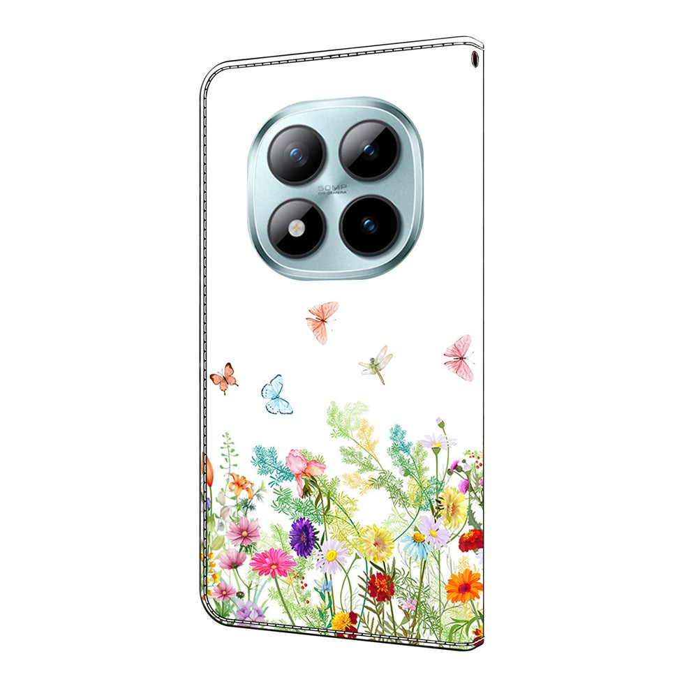 For Xiaomi Poco M8 Pro 5G / Redmi Note 15 Pro+ 5G (Global) Leather Case Pattern Printing Wallet Stand Flip Phone Cover - Flowers and Grass