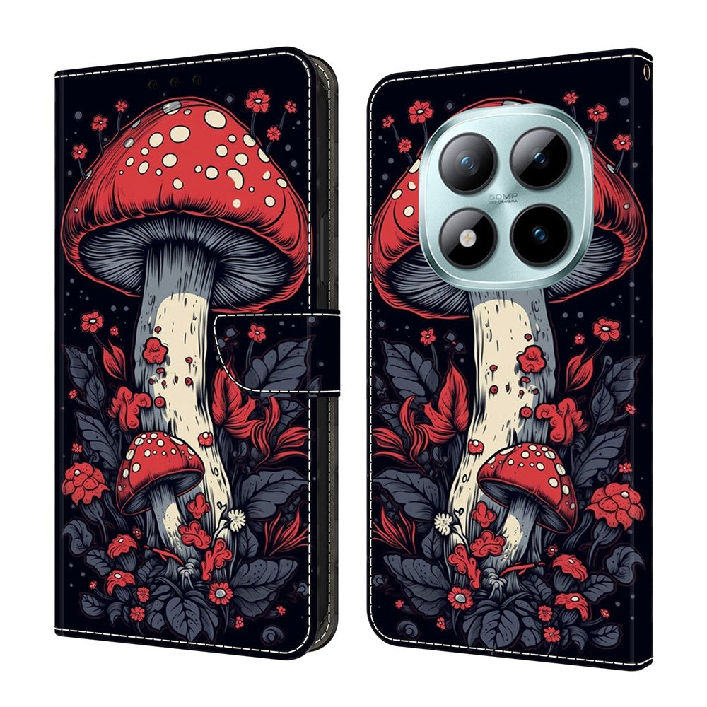 For Xiaomi Poco M8 Pro 5G / Redmi Note 15 Pro+ 5G (Global) Leather Case Pattern Printing Wallet Stand Flip Phone Cover - Red Mushroom