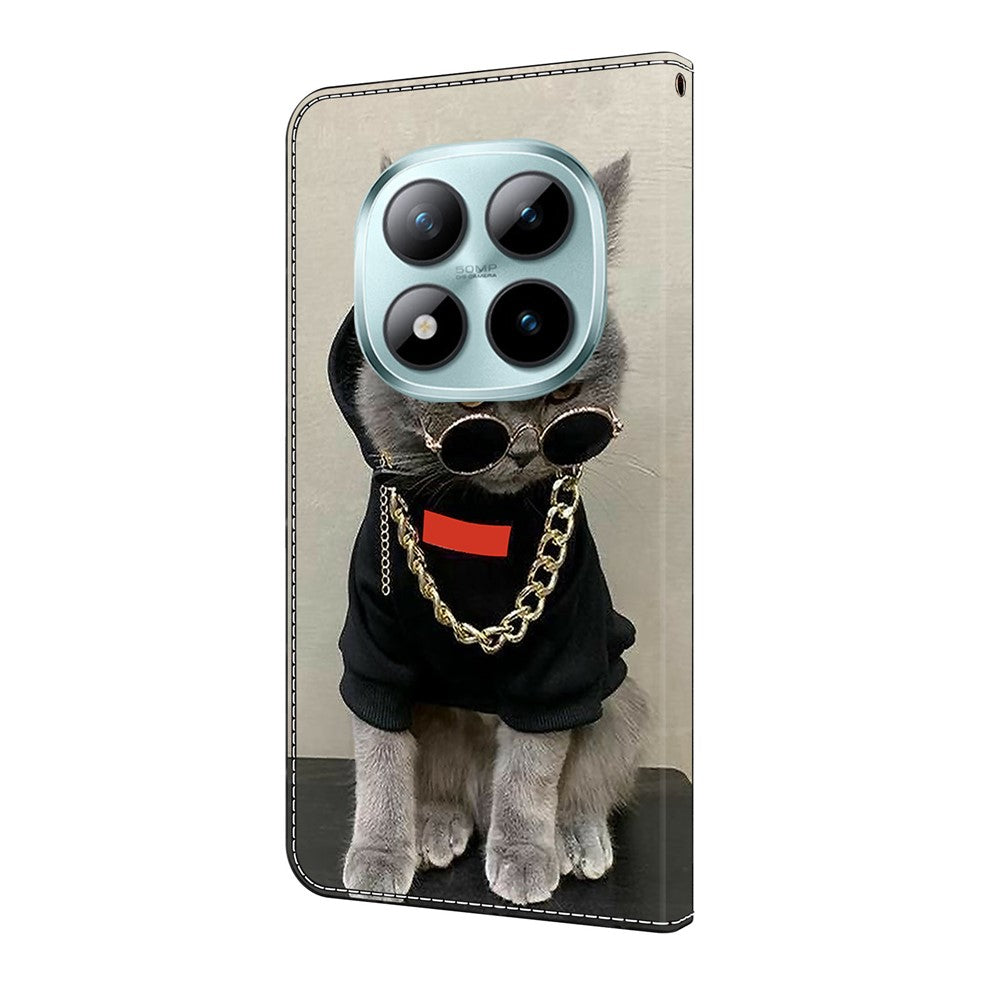 For Xiaomi Poco M8 Pro 5G / Redmi Note 15 Pro+ 5G (Global) Leather Case Pattern Printing Wallet Stand Flip Phone Cover - Cat with Glasses and Necklace
