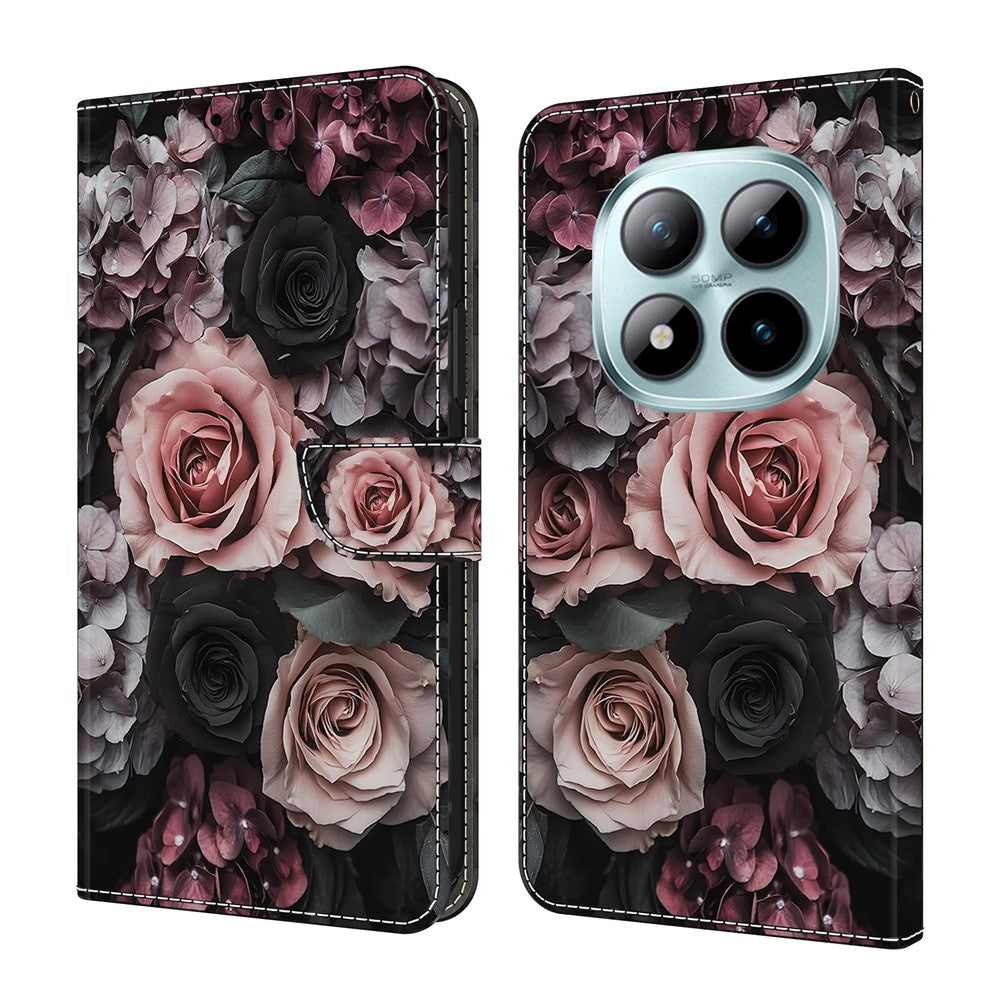 For Xiaomi Poco M8 Pro 5G / Redmi Note 15 Pro+ 5G (Global) Leather Case Pattern Printing Wallet Stand Flip Phone Cover - Chinese Rose