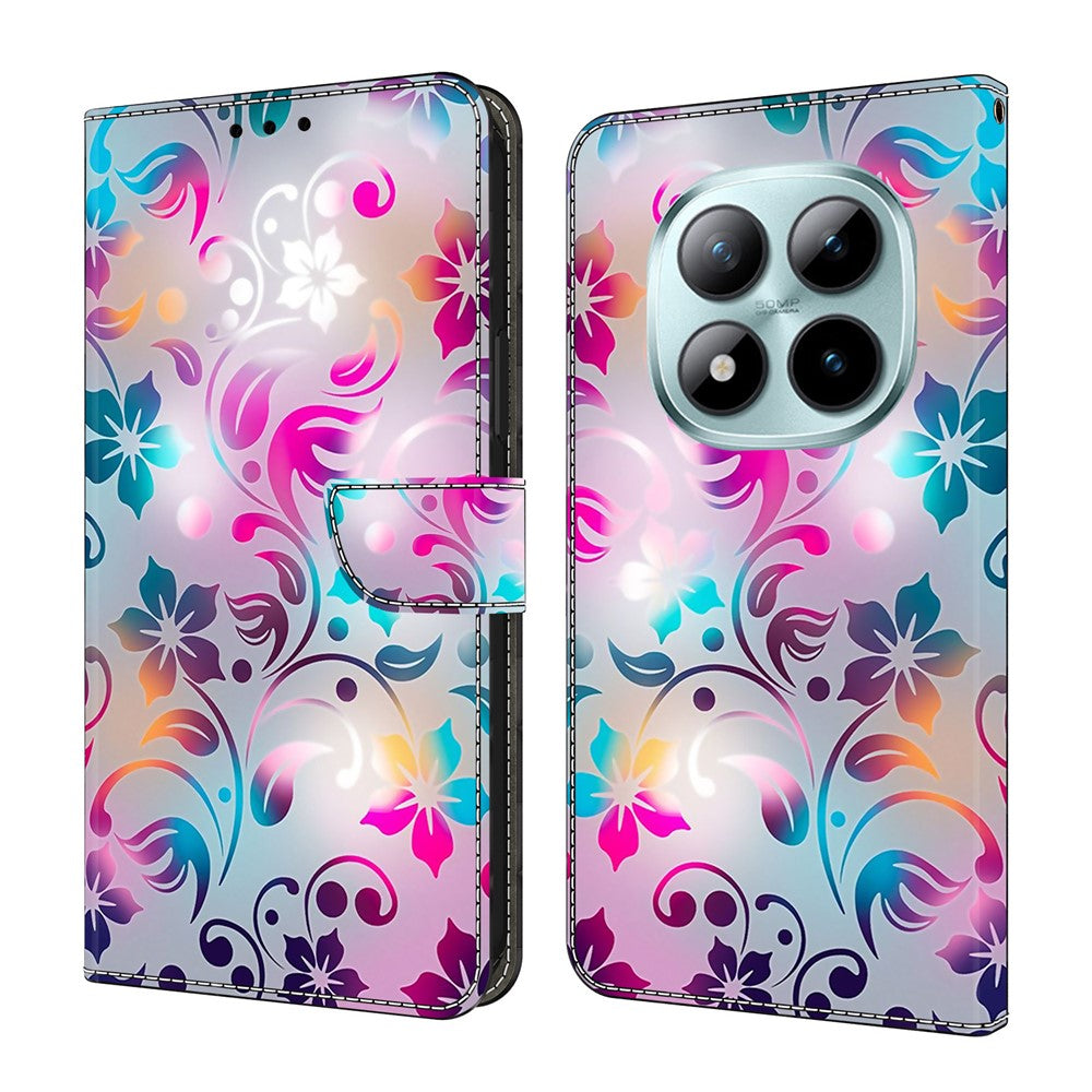 For Xiaomi Poco M8 Pro 5G / Redmi Note 15 Pro+ 5G (Global) Case Wallet Stand Pattern Printing PU Leather Flip Phone Cover - Craft Flowers