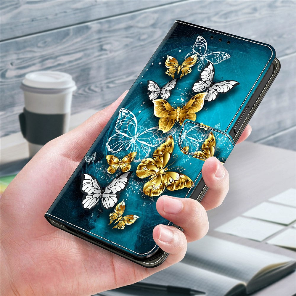 For Xiaomi Poco M8 Pro 5G / Redmi Note 15 Pro+ 5G (Global) Case Wallet Stand Pattern Printing PU Leather Flip Phone Cover - Gold Butterfly on Green