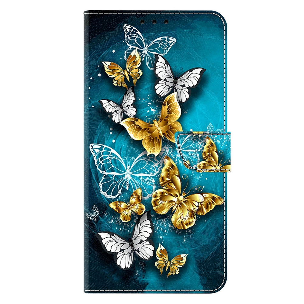 For Xiaomi Poco M8 Pro 5G / Redmi Note 15 Pro+ 5G (Global) Case Wallet Stand Pattern Printing PU Leather Flip Phone Cover - Gold Butterfly on Green