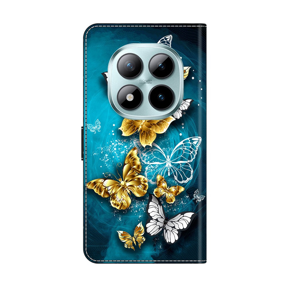 For Xiaomi Poco M8 Pro 5G / Redmi Note 15 Pro+ 5G (Global) Case Wallet Stand Pattern Printing PU Leather Flip Phone Cover - Gold Butterfly on Green