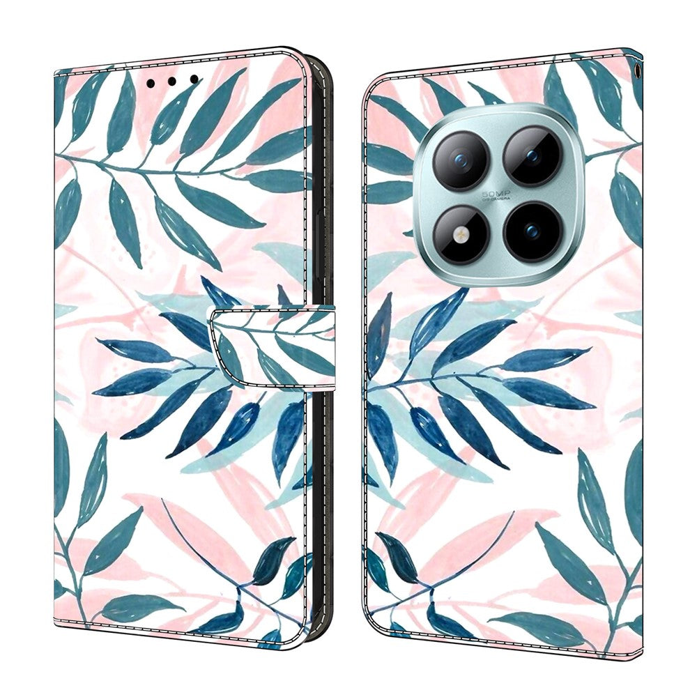 For Xiaomi Poco M8 Pro 5G / Redmi Note 15 Pro+ 5G (Global) Case Wallet Stand Pattern Printing PU Leather Flip Phone Cover - Watercolor Leaves