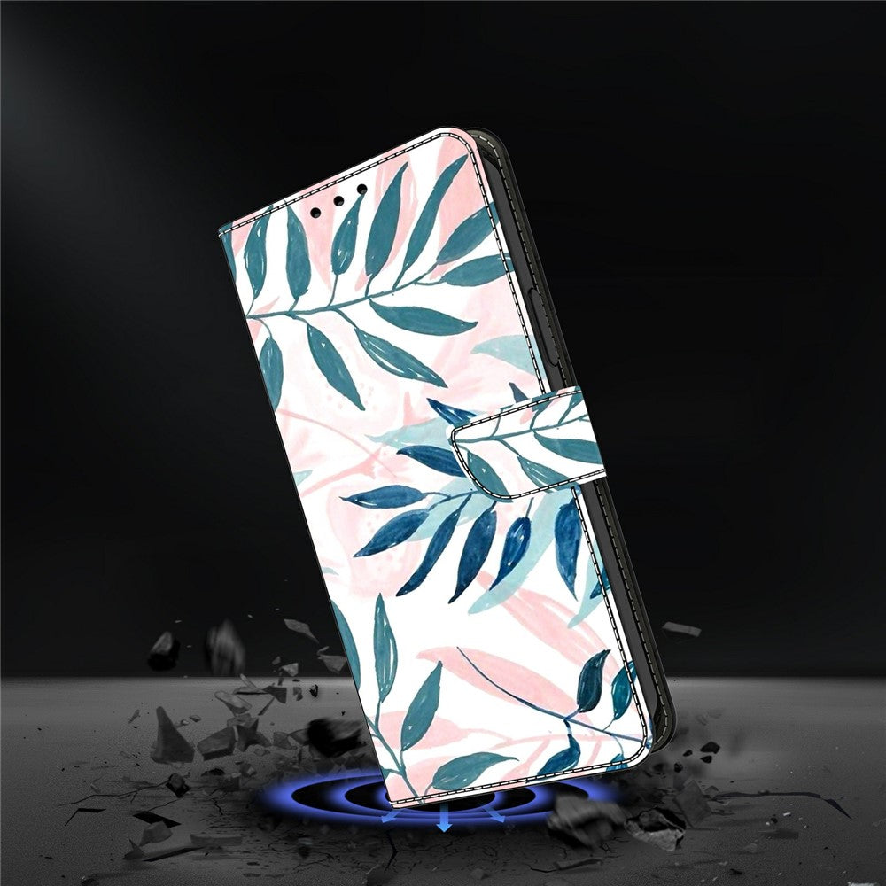 For Xiaomi Poco M8 Pro 5G / Redmi Note 15 Pro+ 5G (Global) Case Wallet Stand Pattern Printing PU Leather Flip Phone Cover - Watercolor Leaves