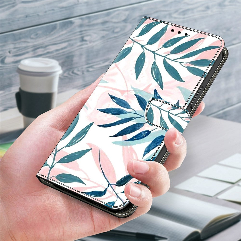 For Xiaomi Poco M8 Pro 5G / Redmi Note 15 Pro+ 5G (Global) Case Wallet Stand Pattern Printing PU Leather Flip Phone Cover - Watercolor Leaves