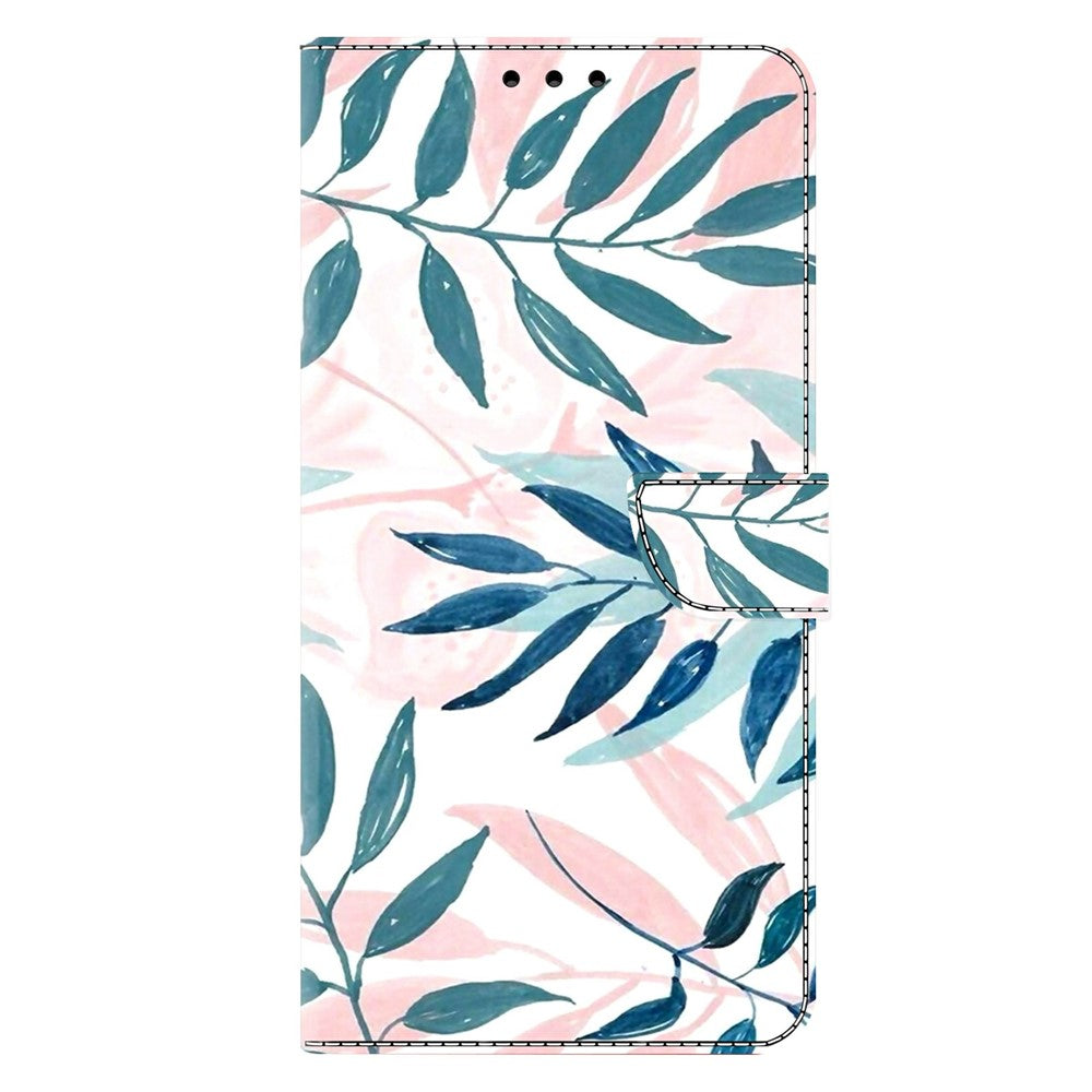 For Xiaomi Poco M8 Pro 5G / Redmi Note 15 Pro+ 5G (Global) Case Wallet Stand Pattern Printing PU Leather Flip Phone Cover - Watercolor Leaves