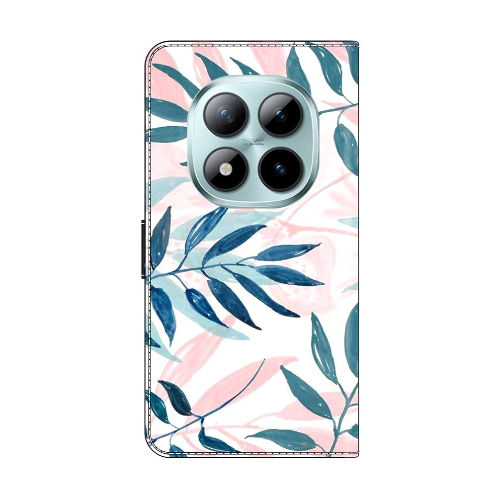 For Xiaomi Poco M8 Pro 5G / Redmi Note 15 Pro+ 5G (Global) Case Wallet Stand Pattern Printing PU Leather Flip Phone Cover - Watercolor Leaves