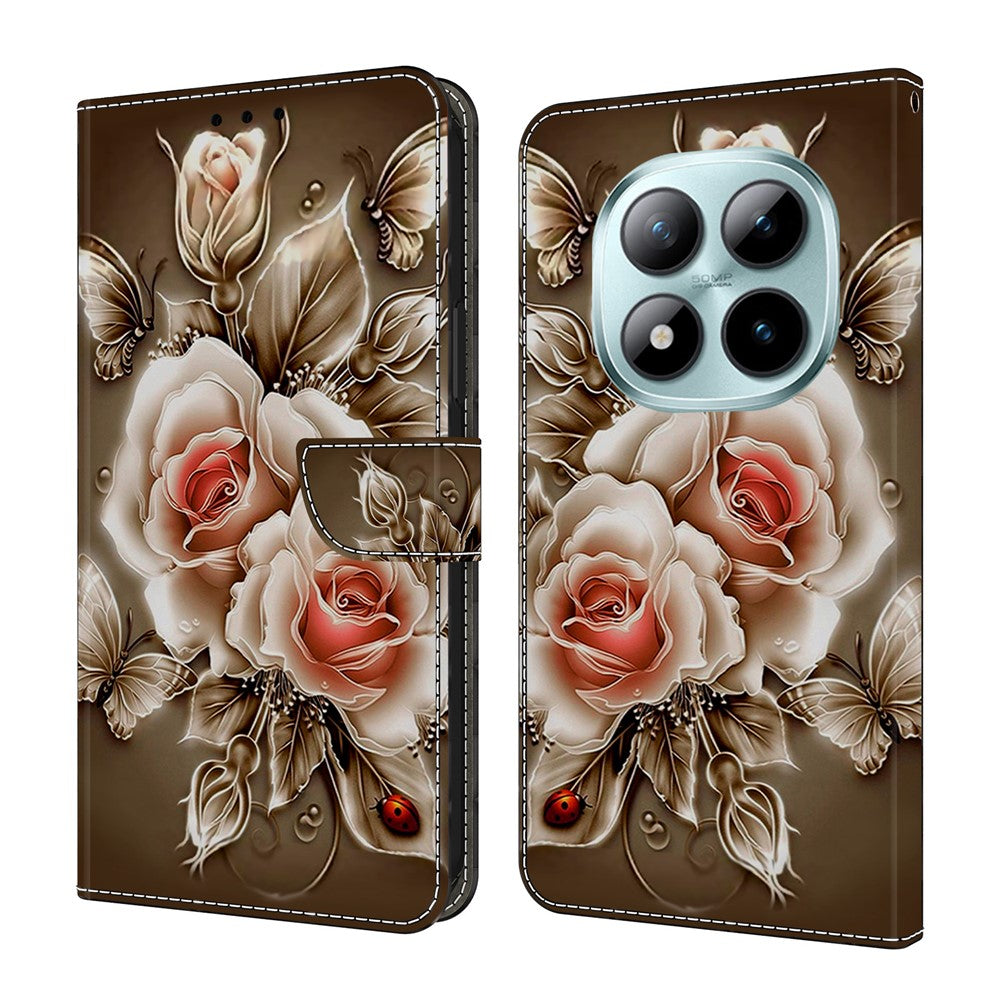 For Xiaomi Poco M8 Pro 5G / Redmi Note 15 Pro+ 5G (Global) Case Wallet Stand Pattern Printing PU Leather Flip Phone Cover - Brown Rose