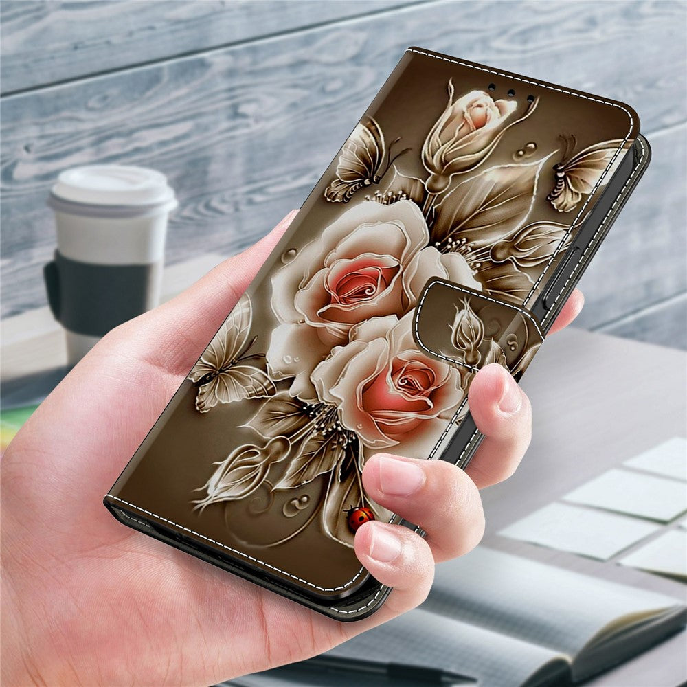 For Xiaomi Poco M8 Pro 5G / Redmi Note 15 Pro+ 5G (Global) Case Wallet Stand Pattern Printing PU Leather Flip Phone Cover - Brown Rose