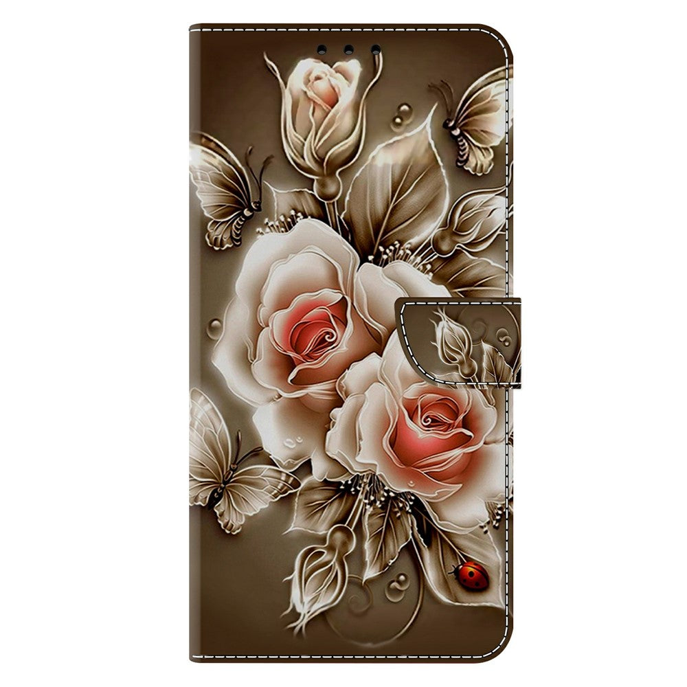 For Xiaomi Poco M8 Pro 5G / Redmi Note 15 Pro+ 5G (Global) Case Wallet Stand Pattern Printing PU Leather Flip Phone Cover - Brown Rose