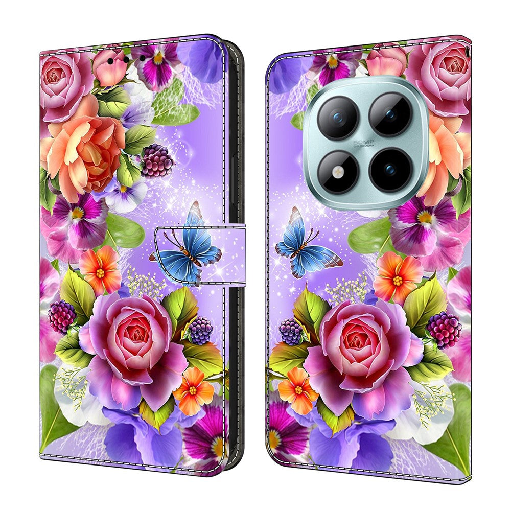 For Xiaomi Redmi Note 15 Pro 5G (Global) Wallet Case Pattern Printing PU Leather Flip Stand Phone Cover - Flowers