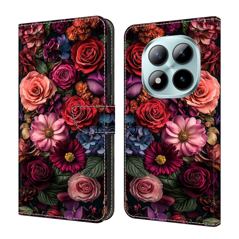 For Xiaomi Redmi Note 15 Pro 5G (Global) Wallet Case Pattern Printing PU Leather Flip Stand Phone Cover - Floral