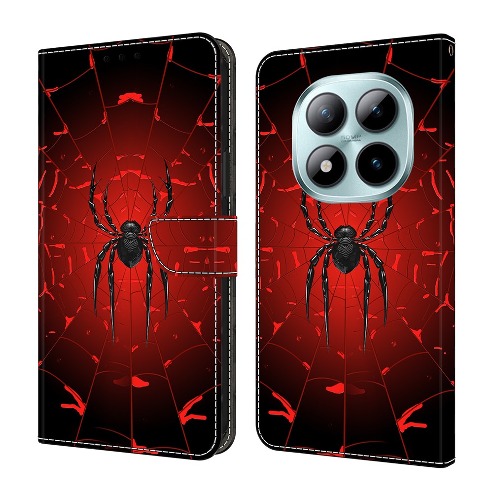 For Xiaomi Redmi Note 15 Pro 5G (Global) Wallet Case Pattern Printing PU Leather Flip Stand Phone Cover - Black Spider