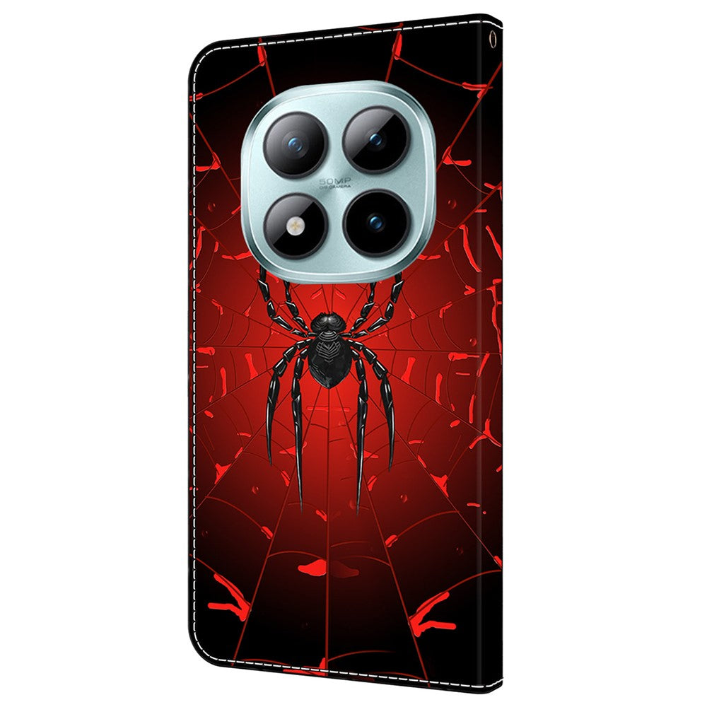For Xiaomi Redmi Note 15 Pro 5G (Global) Wallet Case Pattern Printing PU Leather Flip Stand Phone Cover - Black Spider