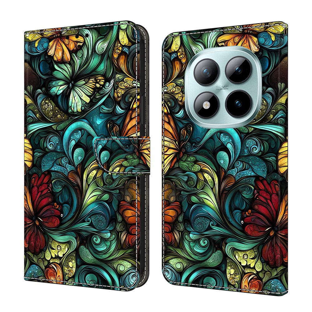 For Xiaomi Redmi Note 15 Pro 5G (Global) Wallet Case Pattern Printing PU Leather Flip Stand Phone Cover - Watercolor Flowers and Plants