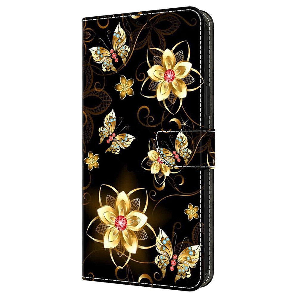For Xiaomi Redmi Note 15 Pro 5G (Global) Wallet Case Pattern Printing PU Leather Flip Stand Phone Cover - Golden Flowers and Butterflies