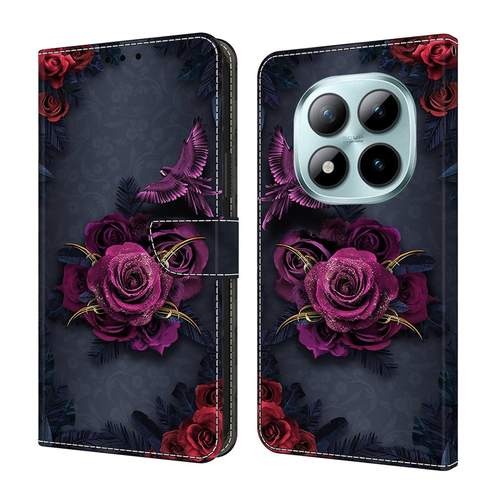 For Xiaomi Redmi Note 15 Pro 5G (Global) Wallet Case Pattern Printing PU Leather Flip Stand Phone Cover - Bright Purple Flowers