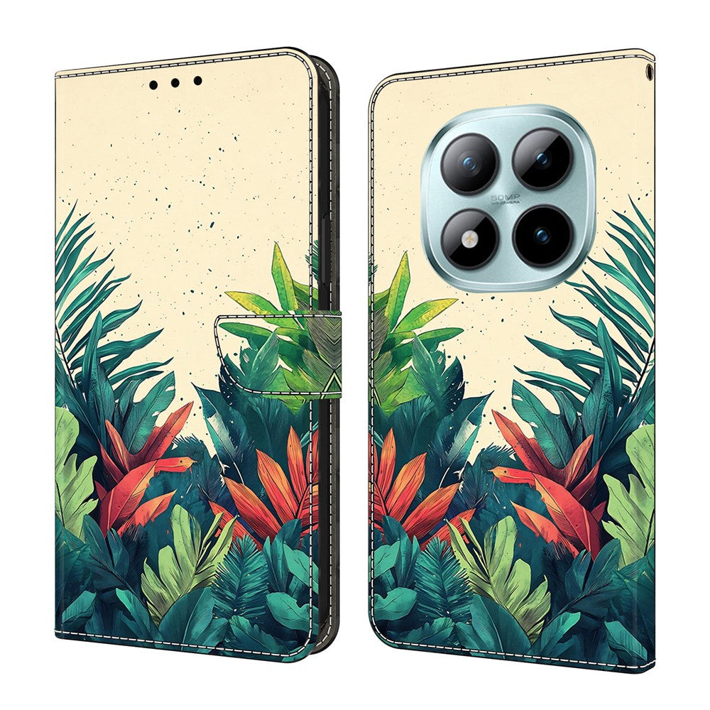 For Xiaomi Redmi Note 15 Pro 5G (Global) Wallet Case Pattern Printing PU Leather Flip Stand Phone Cover - Leaves