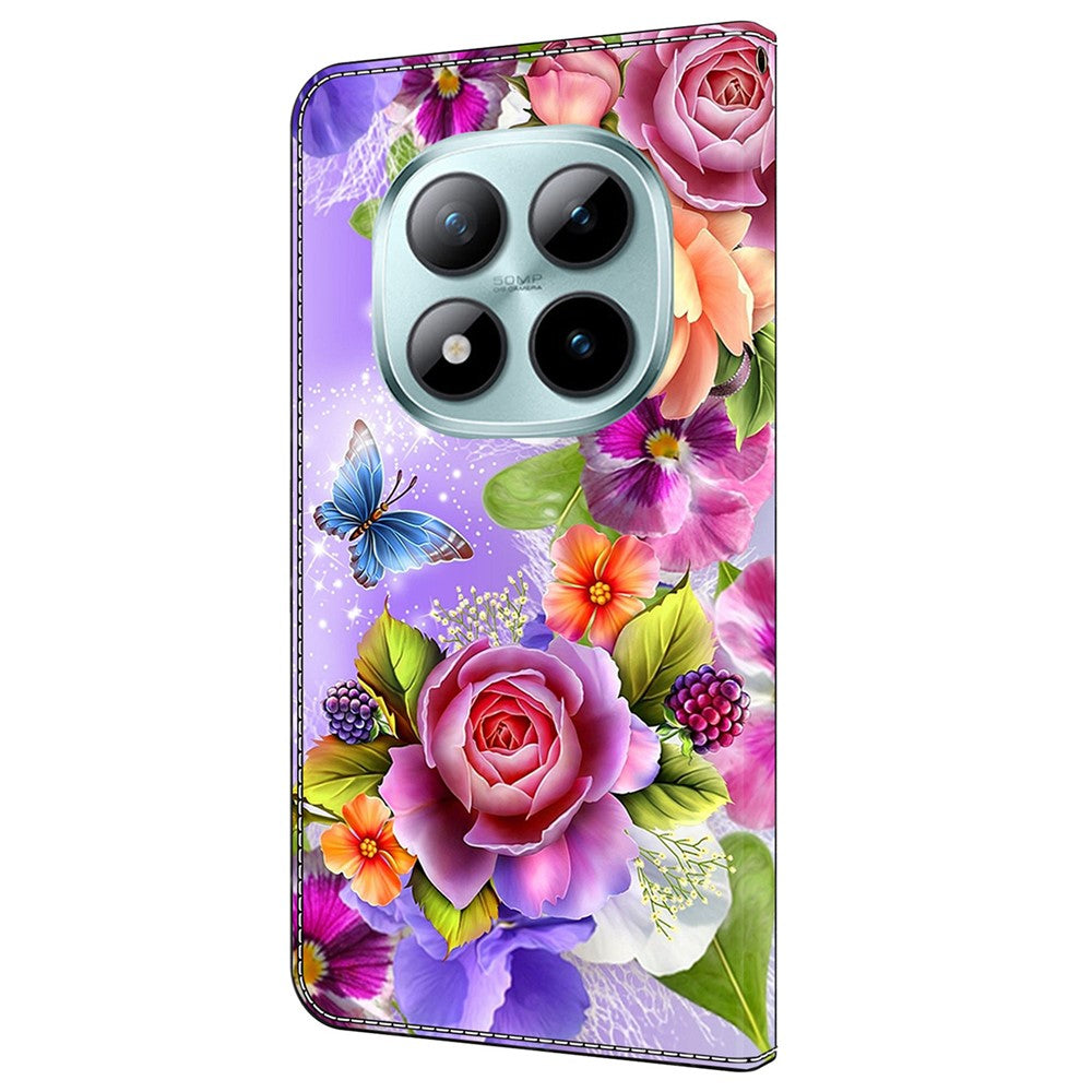 For Xiaomi Poco M8 Pro 5G / Redmi Note 15 Pro+ 5G (Global) Wallet Case Pattern Printing PU Leather Flip Stand Phone Cover - Flowers