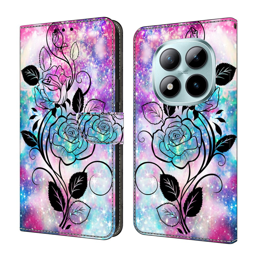 For Xiaomi Poco M8 Pro 5G / Redmi Note 15 Pro+ 5G (Global) Wallet Case Pattern Printing PU Leather Flip Stand Phone Cover - Pen Drawing Rose