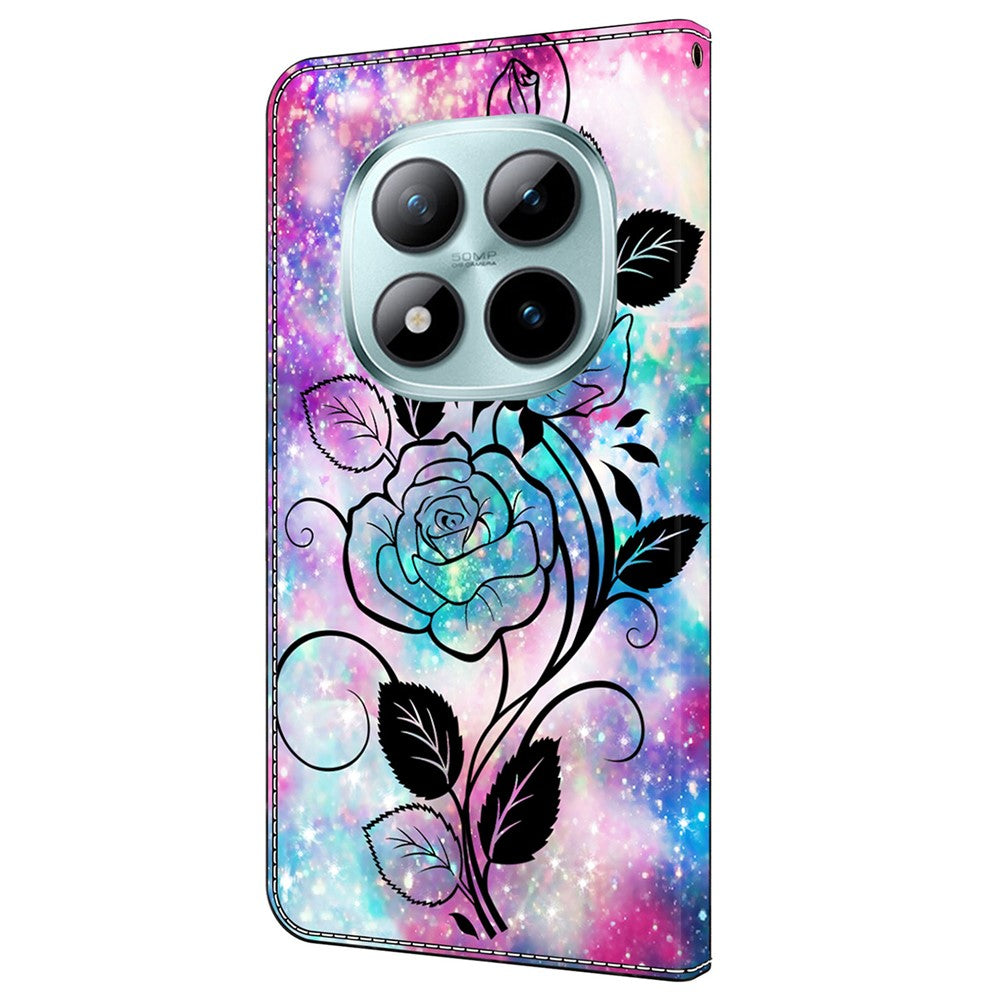 For Xiaomi Poco M8 Pro 5G / Redmi Note 15 Pro+ 5G (Global) Wallet Case Pattern Printing PU Leather Flip Stand Phone Cover - Pen Drawing Rose