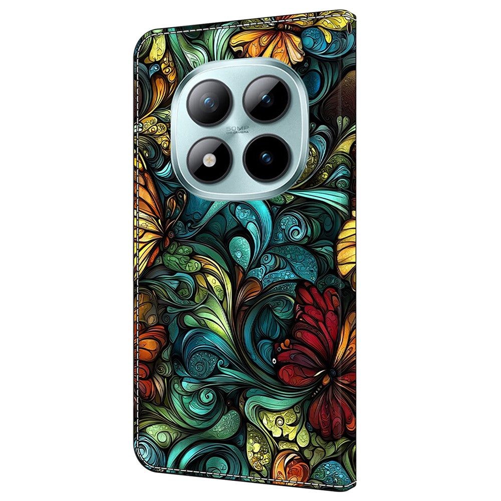 For Xiaomi Poco M8 Pro 5G / Redmi Note 15 Pro+ 5G (Global) Wallet Case Pattern Printing PU Leather Flip Stand Phone Cover - Watercolor Flowers and Plants
