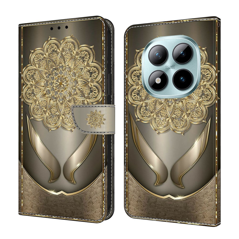 For Xiaomi Poco M8 Pro 5G / Redmi Note 15 Pro+ 5G (Global) Wallet Case Pattern Printing PU Leather Flip Stand Phone Cover - Shining Golden Flowers