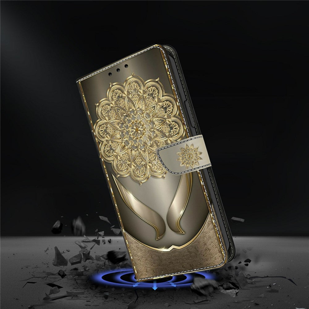 For Xiaomi Poco M8 Pro 5G / Redmi Note 15 Pro+ 5G (Global) Wallet Case Pattern Printing PU Leather Flip Stand Phone Cover - Shining Golden Flowers