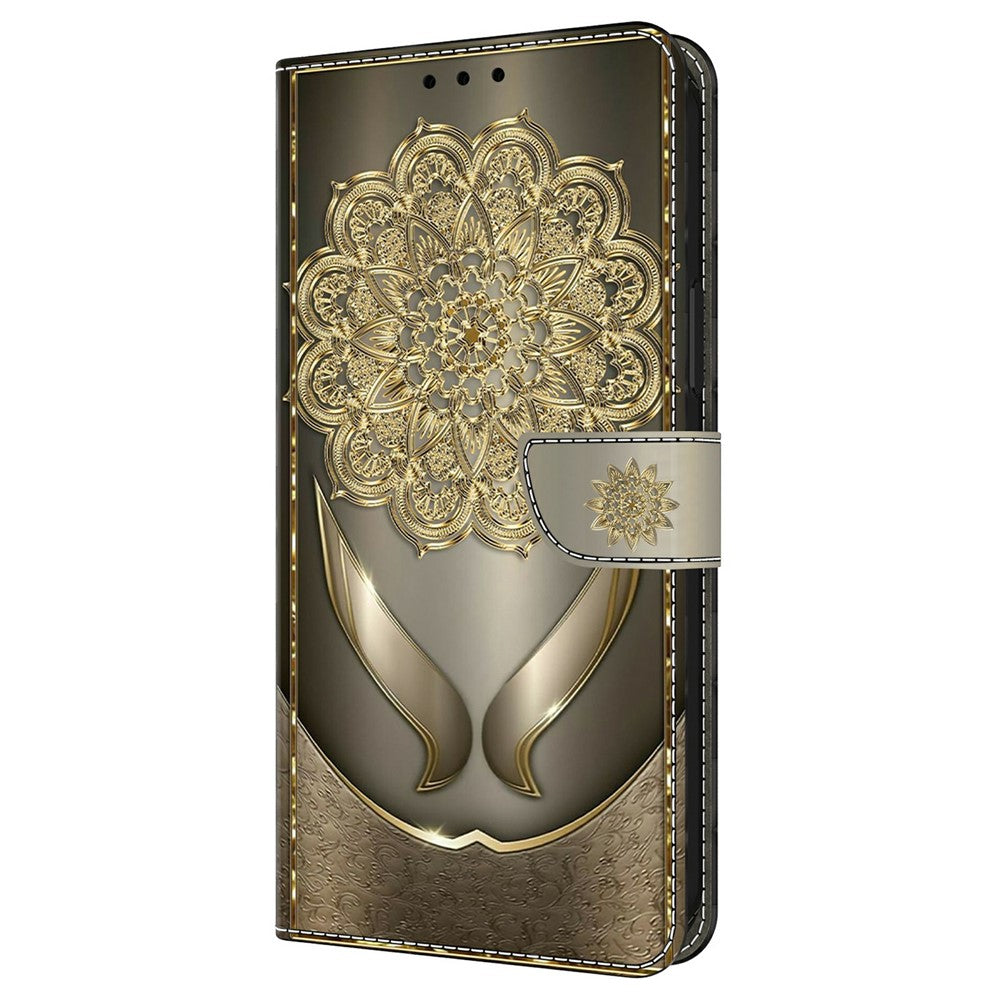 For Xiaomi Poco M8 Pro 5G / Redmi Note 15 Pro+ 5G (Global) Wallet Case Pattern Printing PU Leather Flip Stand Phone Cover - Shining Golden Flowers