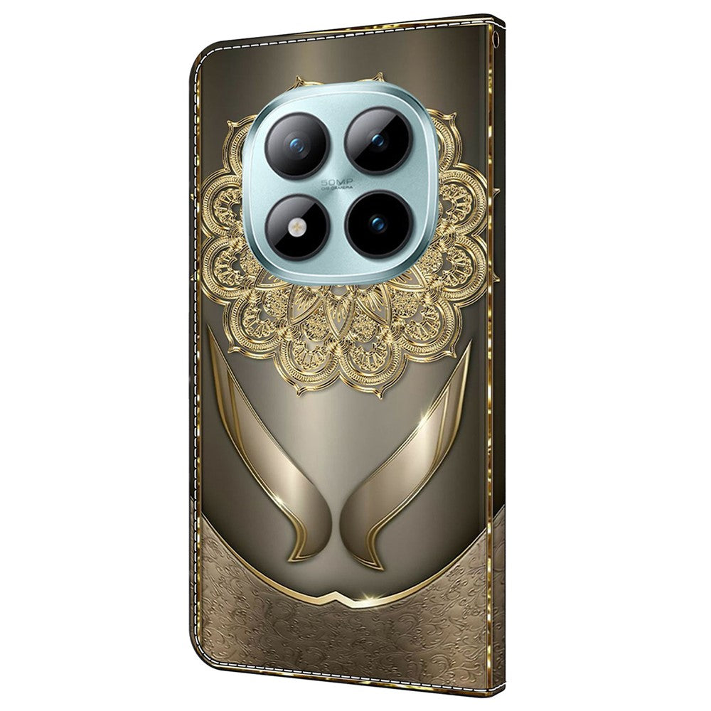 For Xiaomi Poco M8 Pro 5G / Redmi Note 15 Pro+ 5G (Global) Wallet Case Pattern Printing PU Leather Flip Stand Phone Cover - Shining Golden Flowers