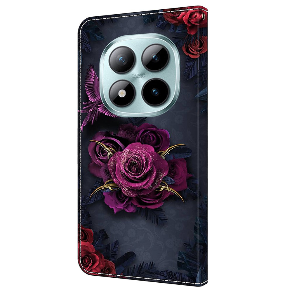 For Xiaomi Poco M8 Pro 5G / Redmi Note 15 Pro+ 5G (Global) Wallet Case Pattern Printing PU Leather Flip Stand Phone Cover - Bright Purple Flowers