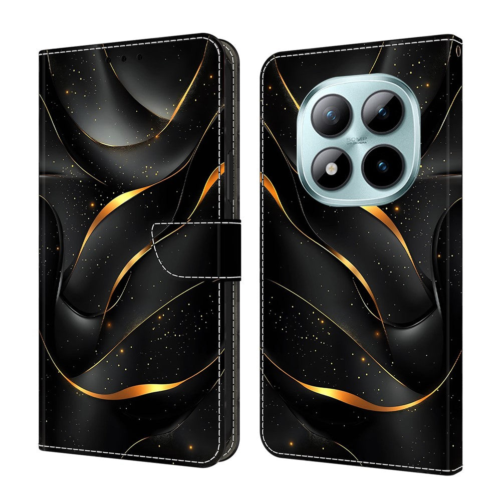 For Xiaomi Poco M8 Pro 5G / Redmi Note 15 Pro+ 5G (Global) Case Foldable Stand Wallet Pattern Printing PU Leather Flip Phone Cover - Golden Ribbon